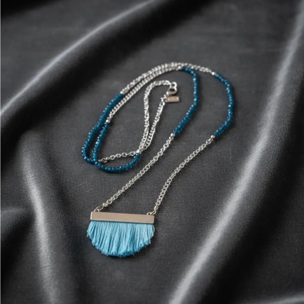 Aqua Blue and Silver Beaded Necklace Boho Versatile and Unique Festival Coastal